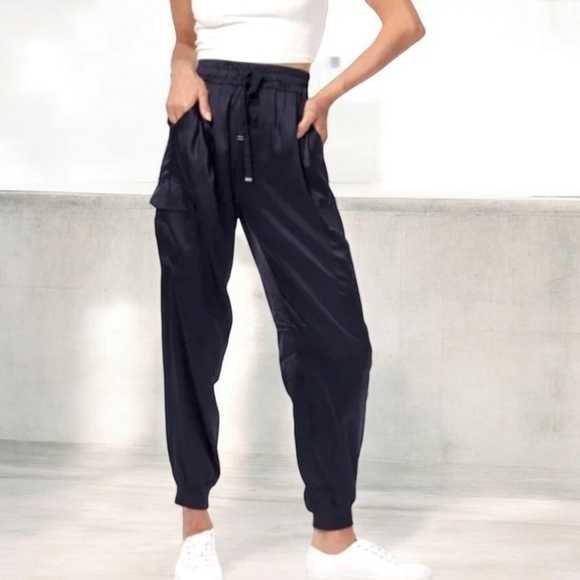 Joie Pants - Joie 100% Silk Drawstring Cargo Navy Joggers Pants